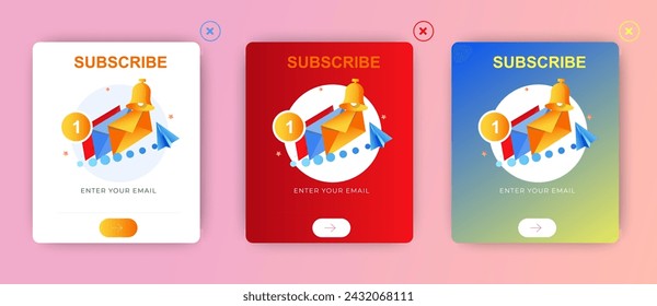 Modern Email Subscription form pop up banners. Professional web design, full set of elements. User-friendly design materials.

