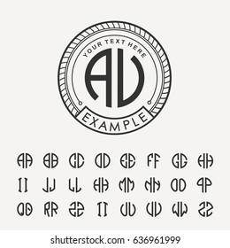 Modern emblem, badge, label template. Luxury elegant frame ornament line logo design vector illustration. And set to create monograms of two letters in scribed in a circle