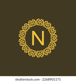 Modern emblem initial letter N ornamental tribe pattern circular logo