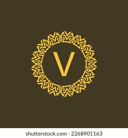 Modern emblem initial letter V ornamental tribe pattern circular logo