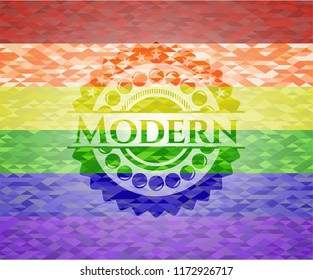 Modern emblem on mosaic background with the colors of the LGBT flag