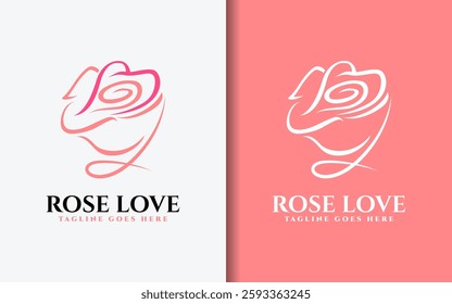A modern emblem showcasing a stylish rose outline combined with a heart, representing romance and beauty.
