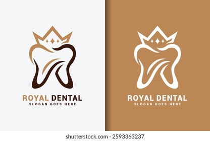 A modern emblem showcasing a stylish tooth outline with an elegant king’s crown, representing excellence in dentistry.