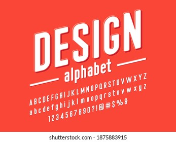 Modern embossed alphabet design with uppercase, lowercase, numbers and symbols