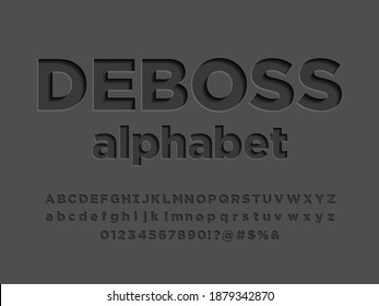 Modern embossed alphabet design with uppercase,lowercase, numbers and symbols