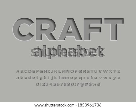 Modern embossed alphabet design with uppercase,lowercase, numbers and symbols
