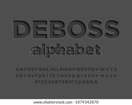 Modern embossed alphabet design with uppercase,lowercase, numbers and symbols