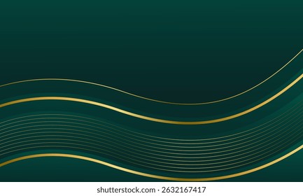 Modern emerald green luxury wave background with Elegant gold lines. Abstract premium design for templates, banners, sales, ads, events, awards, websites, pages and more