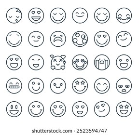 modern emoticon icon pack. perfect for linear ui designs featuring vector excited, in love, in love, love, smile and more icons.