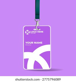 Modern Employee Name Tag Template with Purple Background and White Graphics