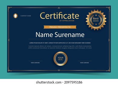 Modern employee of the year and month certificate golden design template