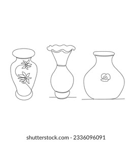 Modern empty glass vase isolated on white background. Linear black flat drawing of a vase.