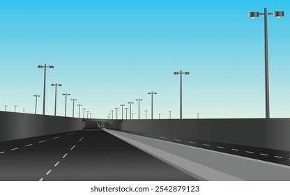 Modern Empty Highway Underpass with Streetlights