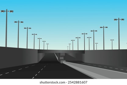 Modern Empty Highway Underpass with Streetlights