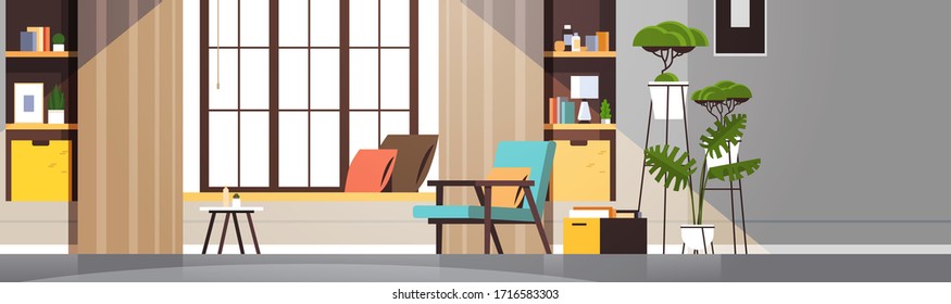 modern empty living room interior no people apartment with furniture horizontal vector illustration
