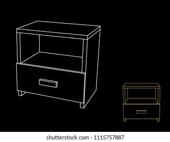Modern empty nightstand. Isolated on black background.Vector outline illustration.