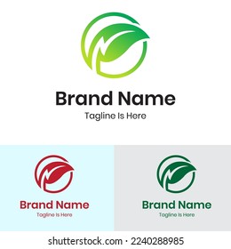 
Modern energy logo, leaf, and thunder lightning logo template
