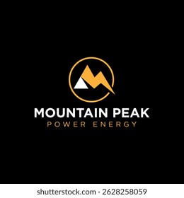 Modern energy logo with mountain and lightning symbol, representing strength, sustainability, and peak performance. Ideal for power, battery storage, and renewable energy brands.