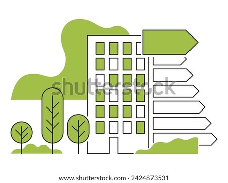 Modern Energy-efficient buildings decoration in thin line - renovation goals in the European Green Deal. Improvements to make houses zero-energy