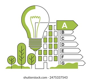 Modernes energieeffizientes Haus - Renovierungsziele im European Green Deal. Verbesserungen, um Häuser Null-Energie, In dünner Linie und grüne Farbe zu machen