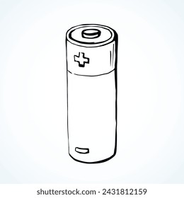 Modern engine cylinder on light backdrop. Freehand outline black ink hand drawn pole object logo pictogram emblem sketchy in retro art doodle cartoon style pen on paper space for text. Closeup view