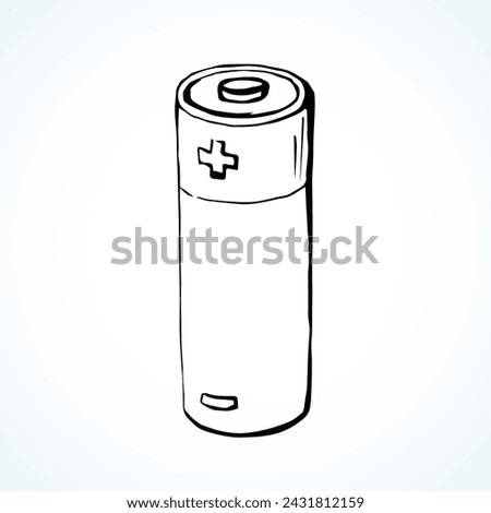 Modern engine cylinder on light backdrop. Freehand outline black ink hand drawn pole object logo pictogram emblem sketchy in retro art doodle cartoon style pen on paper space for text. Closeup view