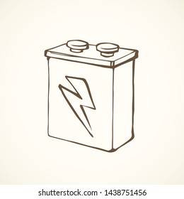 Modern engine rectangular on white backdrop. Freehand outline black ink hand drawn pole object logo pictogram emblem sketchy in retro art doodle cartoon style pen on paper space for text. Closeup view