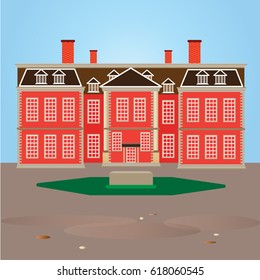 Modern English brick house building vector, England UK.