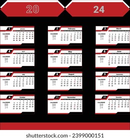 Modern English Calendar Design 2024. vector