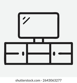 Modern Entertainment Center Icon in Elegant Line Art Style
