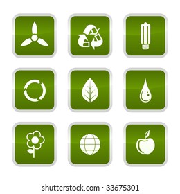 Modern environment buttons, vector icons in green.