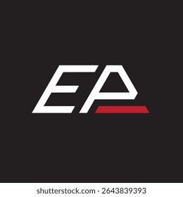  Modern EP Letter Logo Design with Red Accent – Minimalist Monogram Branding Icon elegant and luxury logo pattern,  and white color on black background.