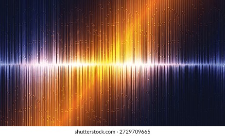 Moderner Equalizer Light Sound Wave Hintergrund, Technologie- und Erdbebenwellendiagramm Konzept, Design für Musikstudio und Wissenschaft, Vektorgrafik.