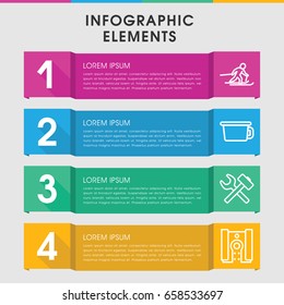 Modern equipment infographic template. infographic design with equipment icons includes camera, skiing. can be used for presentation, diagram, annual report, web design.