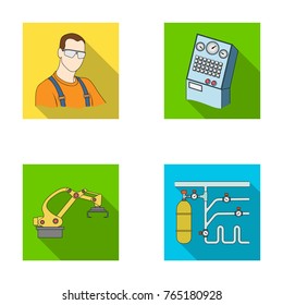 Modern equipment and other web icon in flat style.Machine tools and equipment factory icons in set collection.