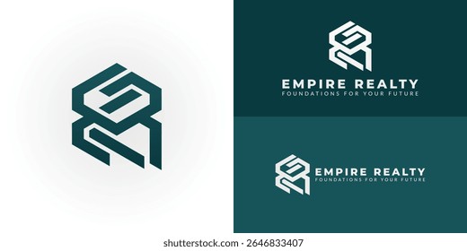 Modern ER logo for construction and property development. It signifies strong foundations, quality craftsmanship, and elevating properties for future growth. Ideal for builders and developers.
