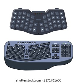 Moderne ergonomische Ortholineartastatur. Benutzerdefinierte kleine tragbare Tastatur mit angeknallten Tastenreihen für die natürliche Handtypisierung. Tastenfeld und Desktop- oder Notebook-USB ergo-Tastatur. Vollständige ergo-Tastatur.