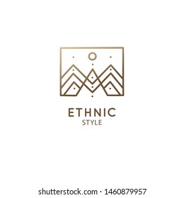 Modern esoteric abstract mountain logo. Zen minimal symbol of sacred pyramides. Natrural minimalistic landscape icon. Vector linear sign of mountains. Tattoo, spiritual yoga, travel, eco cosmetic