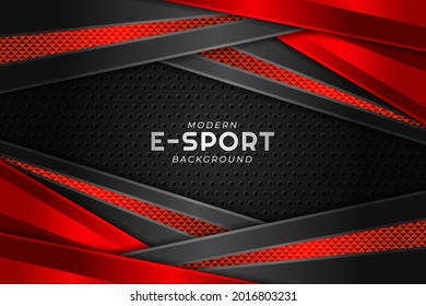 Modern E-Sport Gaming Banner Diagonal Overlapped Layer Red with Dark Background