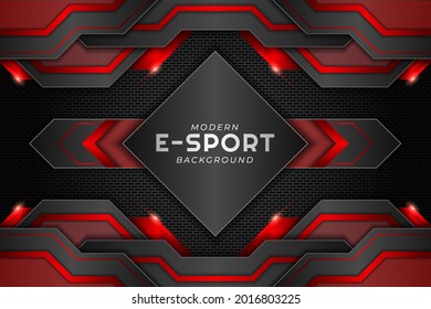 Modern E-Sport Gaming Banner Metallic Glossy Red with Dark Background