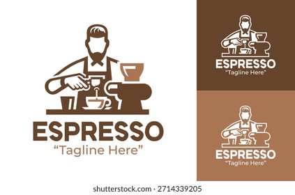 Un moderno logotipo de la barra de café espresso diseñado para cafeterías, cafeterías y la identidad de la marca de café especial.