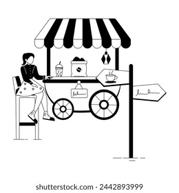 Modern Espresso Cafe Linear Illustrations