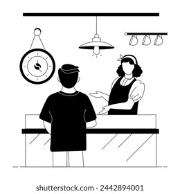 Moderne lineare Illustrationen des Espressocafes