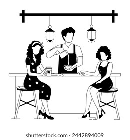 Moderne lineare Illustrationen des Espressocafes