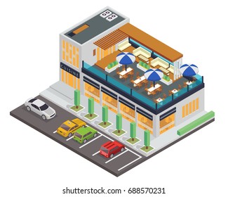 Modern Establish Isometric Commercial Restaurant Building - Elegant Luxury Five Star Fine Dining Restaurant
