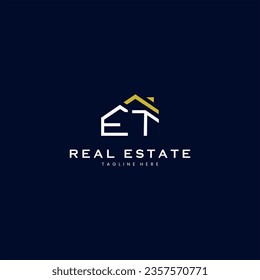 modern ET letter real estate logo in linear style with simple roof building in blue