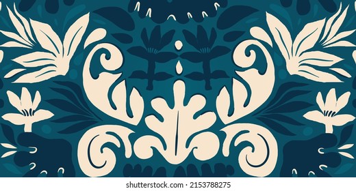 Modern ethnic floral ornamental pattern. Hand drawn abstract organic shapes print. Collage contemporary design. 