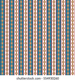 modern ethnic image, color tile : red and yellow square box on blue and white base - Geometric seamless pattern