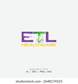 Modern ETL Healthcare Logo, Innovative Purple and Green Healthcare Company Logo, Professional ETL Health and Wellness Vector Logo