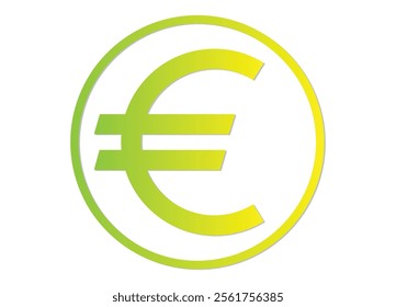 Modern Euro Symbol Icon in Vibrant Green-Yellow Gradient. Euro symbol against a plain white background.